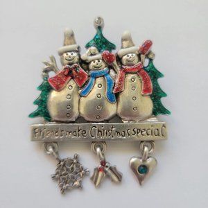 Brooch Pin Friends Make Christmas Special Snowman Trio Holiday Winter Jewelry